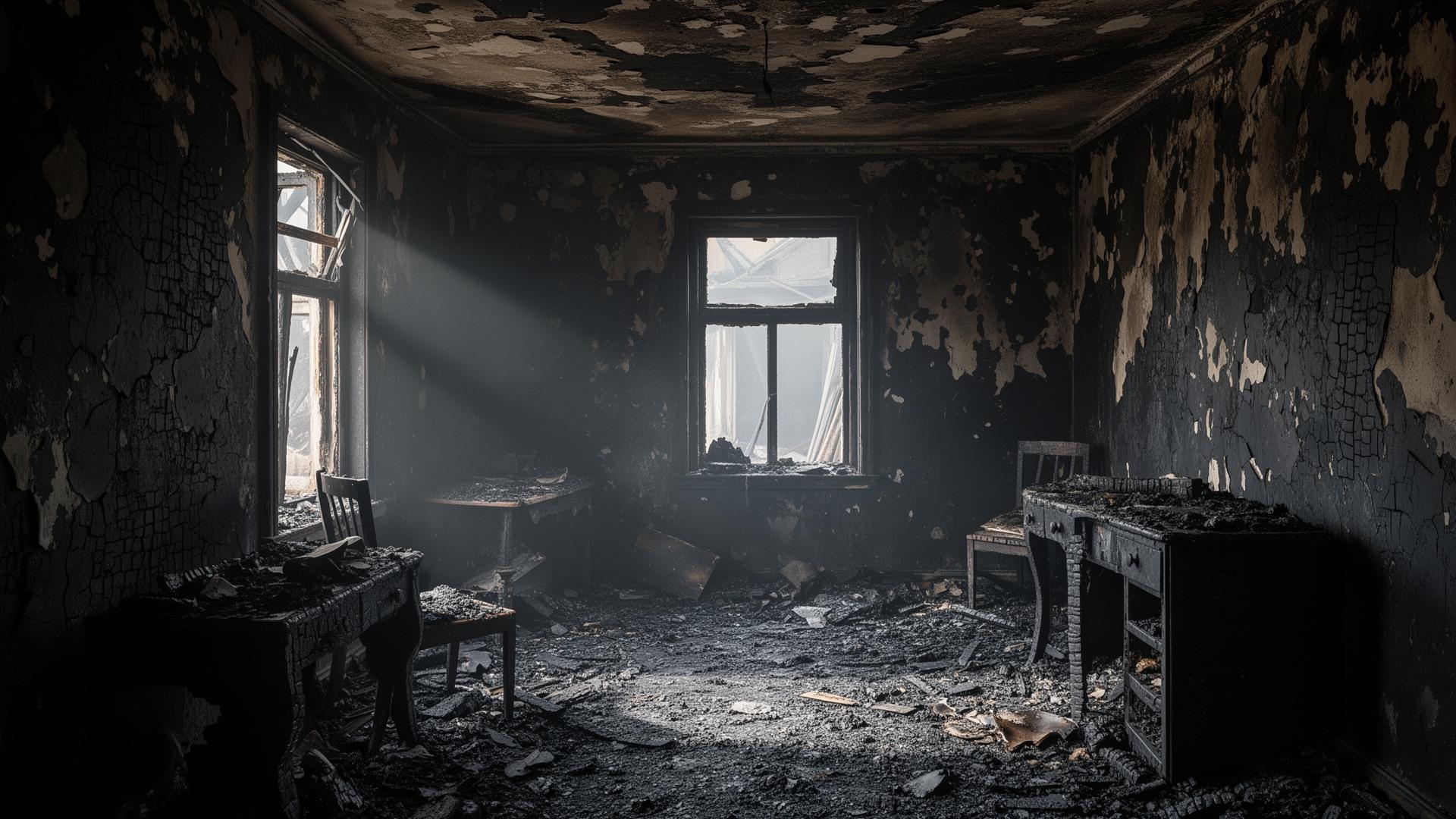 Fire-damaged room aftermath